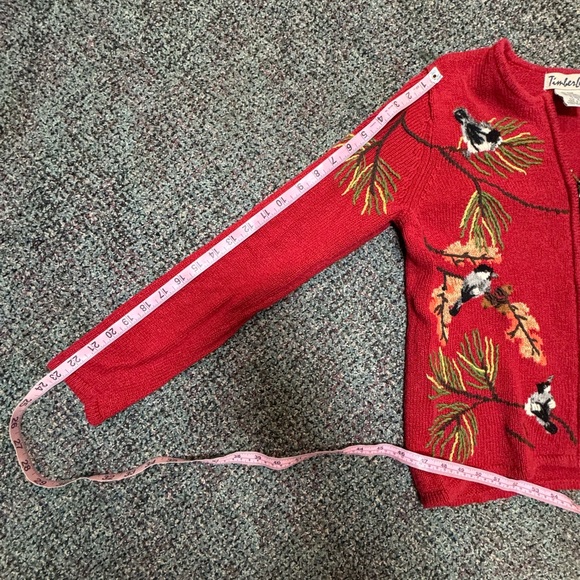 Vintage Timberlea Red Embroidered Bird Foliage Full Zip Sweater Size Small - Picture 6 of 8